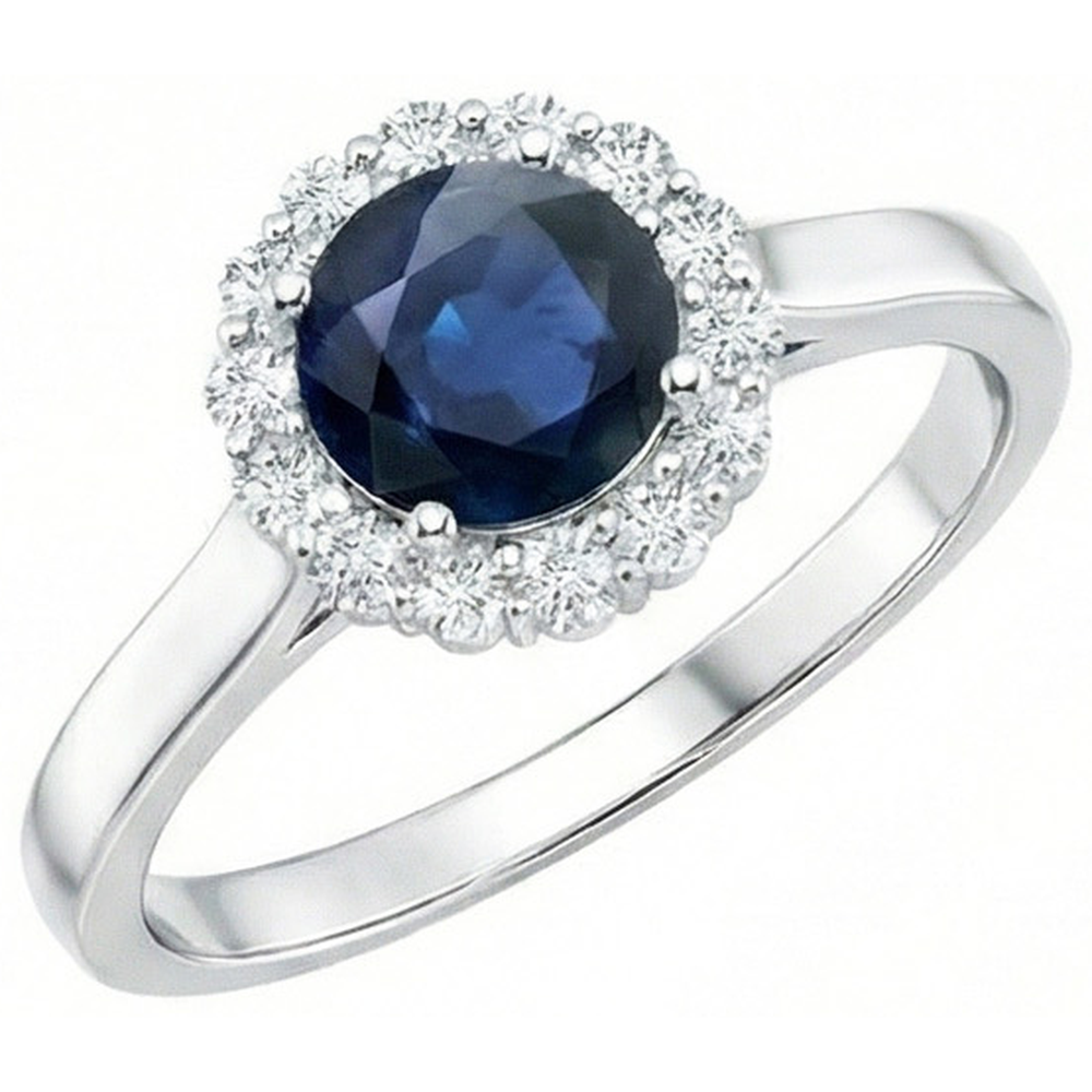 Anello Zaffiro Blu Ceylon Diamante Naturale Autentico ( non creato in laboratorio ) Rotondo 2,45 Carati Oro Bianco 14K