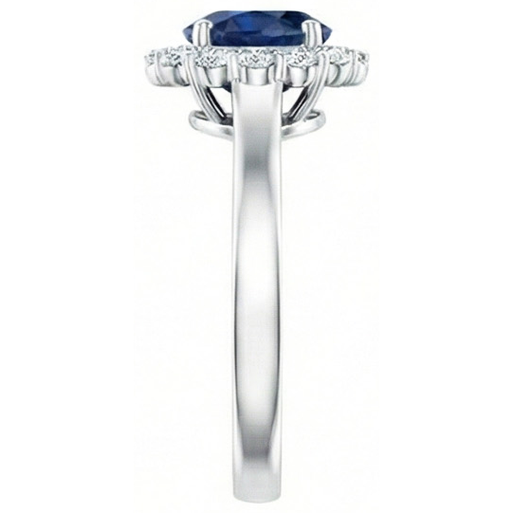 Anello Zaffiro Blu Ceylon Diamante Naturale Autentico ( non creato in laboratorio ) Rotondo 2,45 Carati Oro Bianco 14K