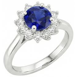 Anello Zaffiro Ceylon E Diamanti Naturali Autentici ( non creati in laboratorio ) 2,20 Carati Oro Bianco 14K