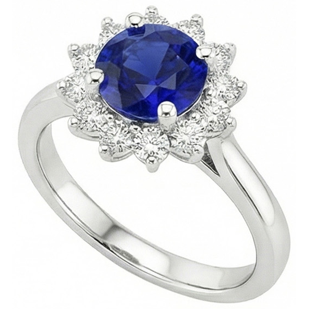 Anello Zaffiro Ceylon E Diamanti Naturali Autentici ( non creati in laboratorio ) 2,20 Carati Oro Bianco 14K