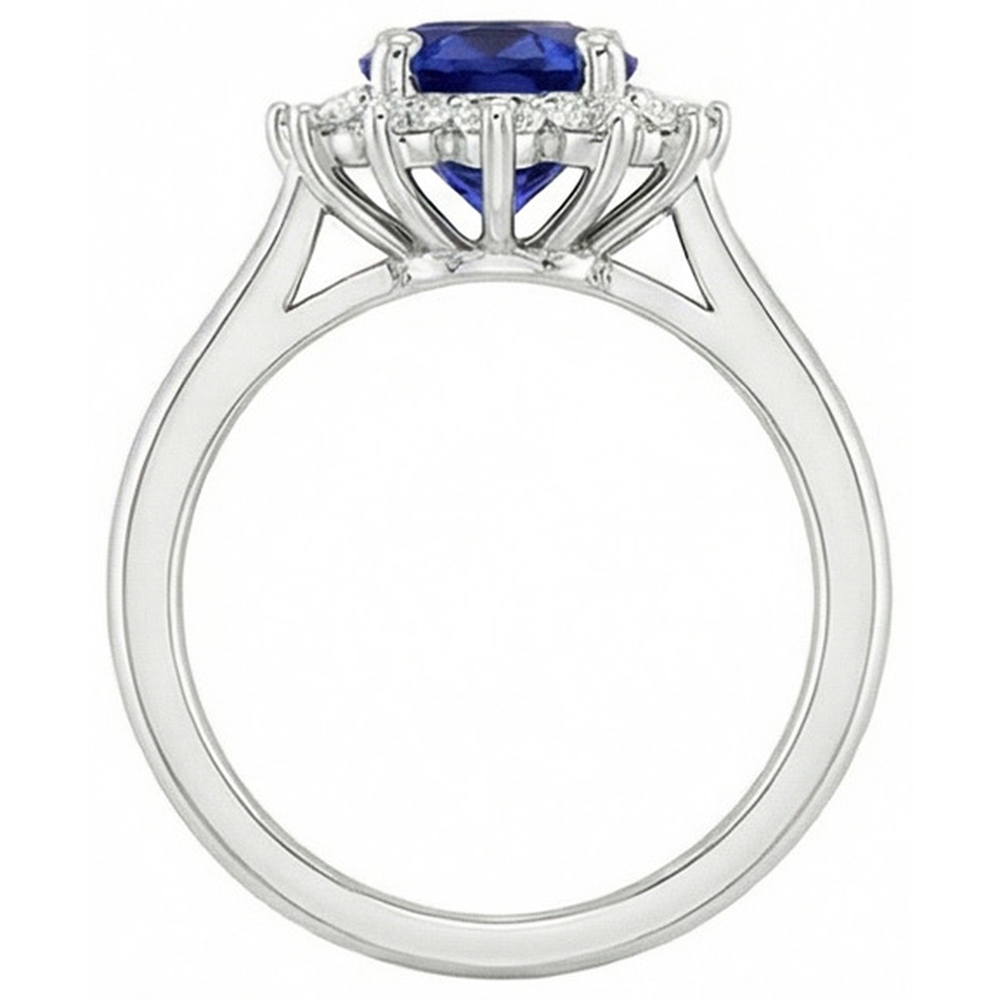 Anello Zaffiro Ceylon E Diamanti Naturali Autentici ( non creati in laboratorio ) 2,20 Carati Oro Bianco 14K