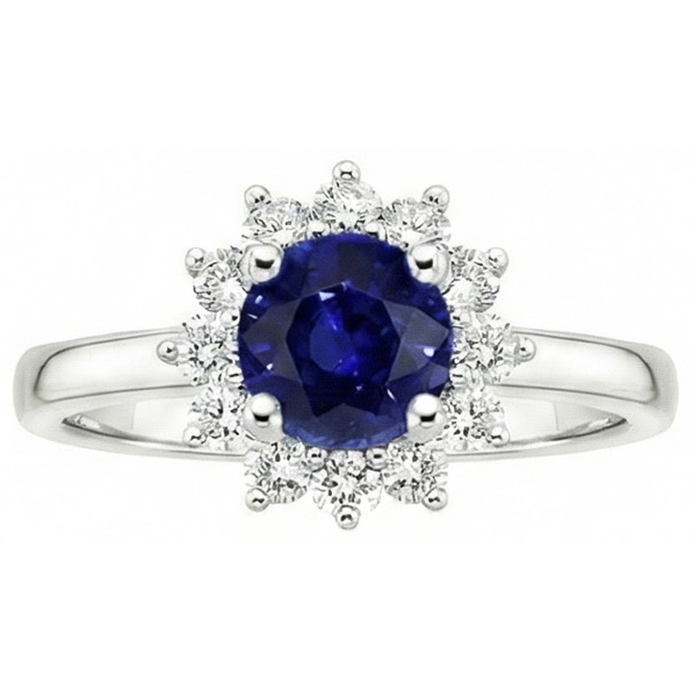 Anello Zaffiro Ceylon E Diamanti Naturali Autentici ( non creati in laboratorio ) 2,20 Carati Oro Bianco 14K