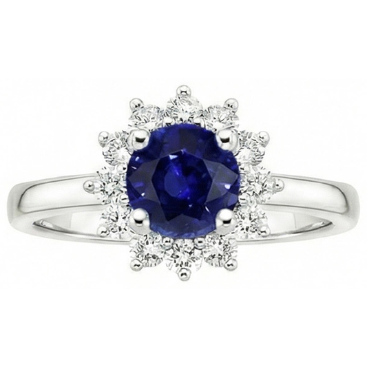 Anello Zaffiro Ceylon E Diamanti Naturali Autentici ( non creati in laboratorio ) 2,20 Carati Oro Bianco 14K