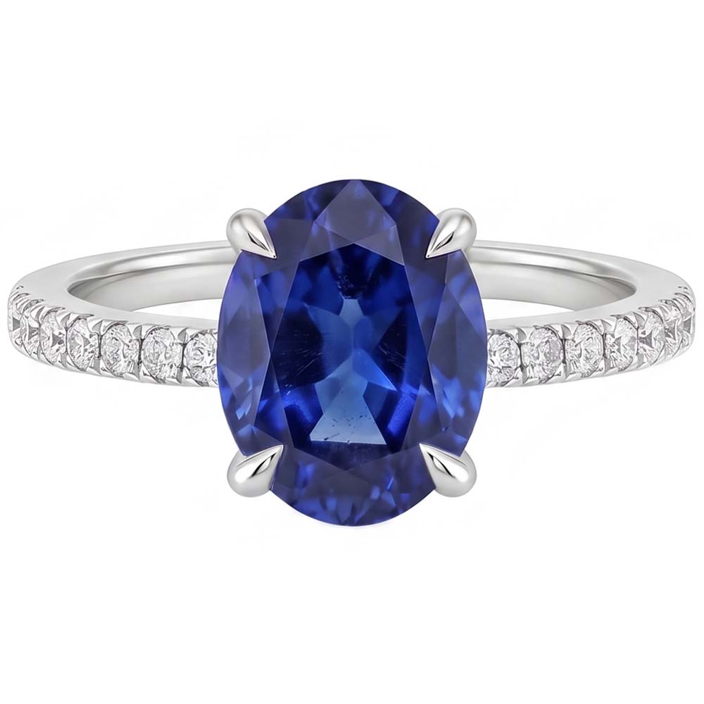 Anello Zaffiro Con Diamanti Naturali Autentici ( non creati in laboratorio )