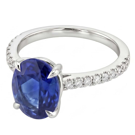 Anello Zaffiro Con Diamanti Naturali Autentici ( non creati in laboratorio )