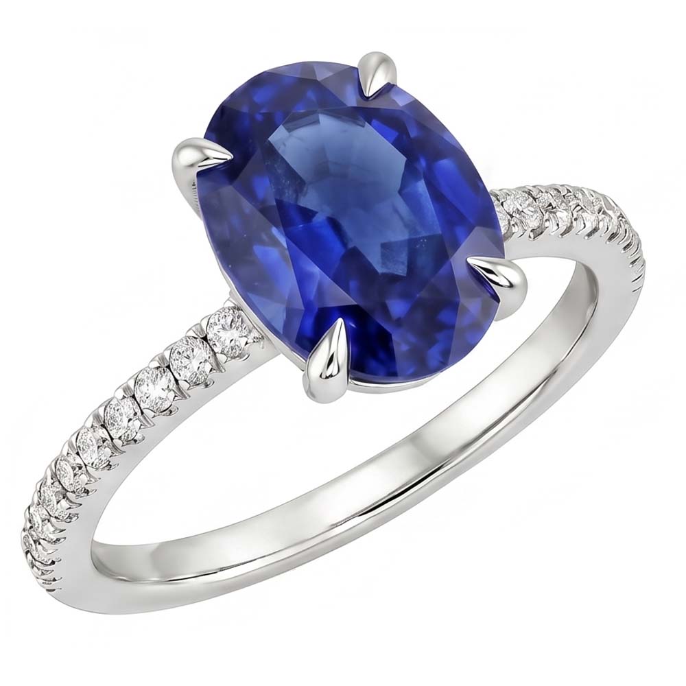 Anello Zaffiro Con Diamanti Naturali Autentici ( non creati in laboratorio )