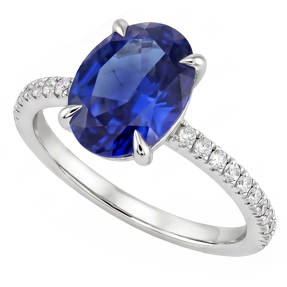 Anello Zaffiro Con Diamanti Naturali Autentici ( non creati in laboratorio )