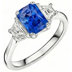 Anello Zaffiro Diamante Naturale Autentico ( non creato in laboratorio ) 3 Pietre Pietre Trapezio Conico Gambo 3 Carati
