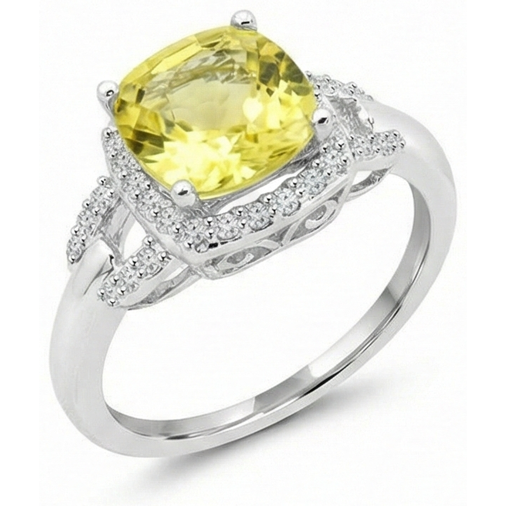 Anello Zaffiro Giallo E Diamanti Naturali Autentici ( non creati in laboratorio ) 4 Carati Oro Bianco 14K