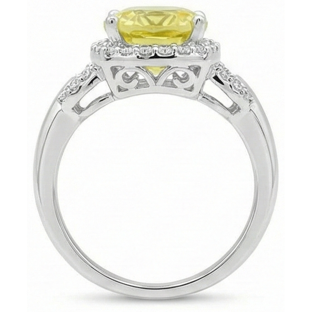Anello Zaffiro Giallo E Diamanti Naturali Autentici ( non creati in laboratorio ) 4 Carati Oro Bianco 14K