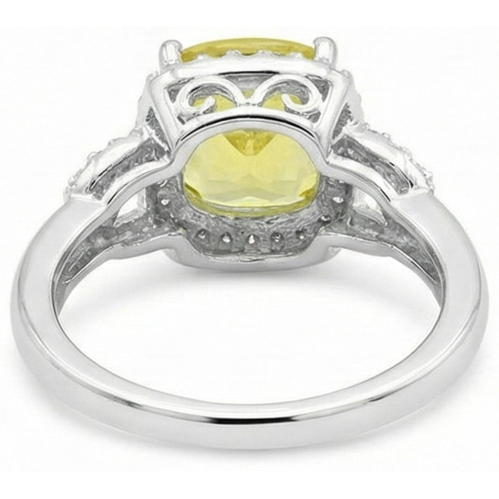 Anello Zaffiro Giallo E Diamanti Naturali Autentici ( non creati in laboratorio ) 4 Carati Oro Bianco 14K
