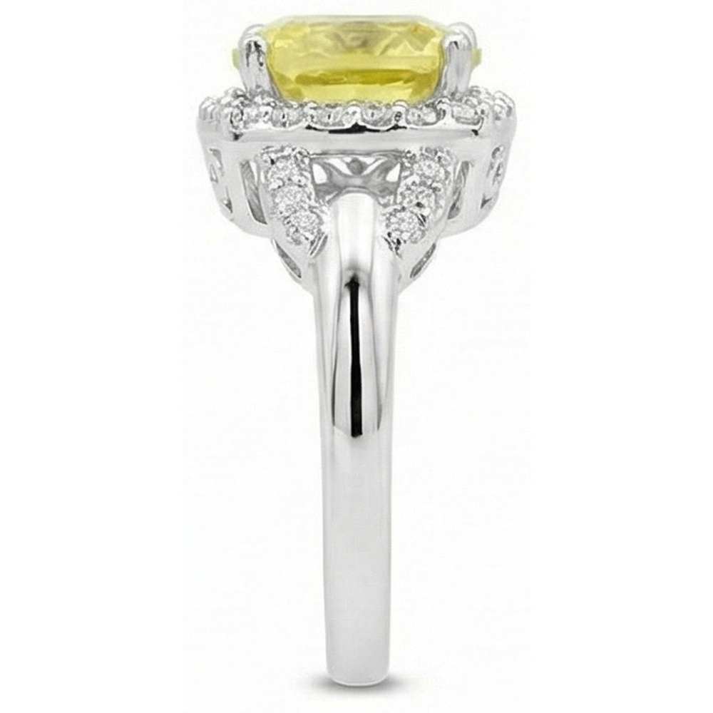 Anello Zaffiro Giallo E Diamanti Naturali Autentici ( non creati in laboratorio ) 4 Carati Oro Bianco 14K