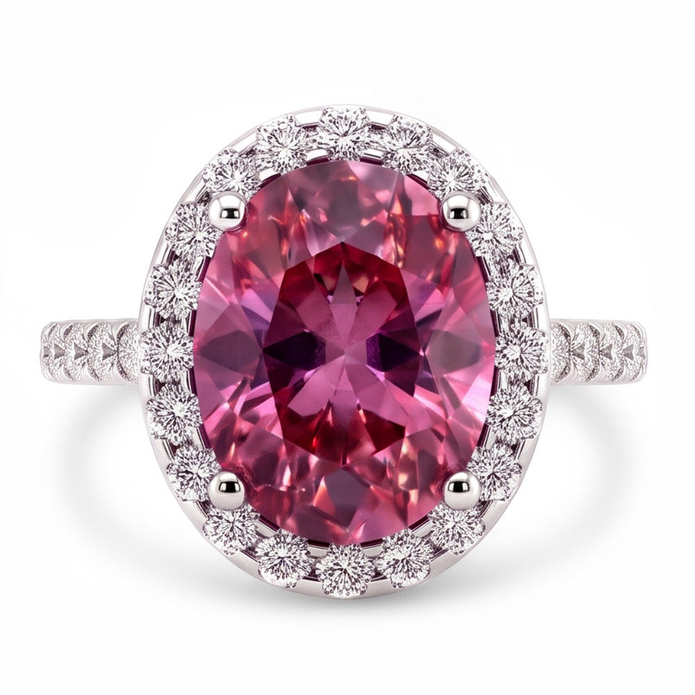 Anello Zaffiro Rosa E Diamanti 3.90 Carati Oro Bianco 14K