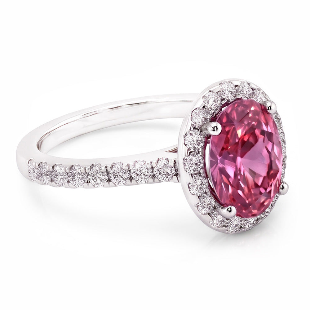 Anello Zaffiro Rosa E Diamanti 3.90 Carati Oro Bianco 14K