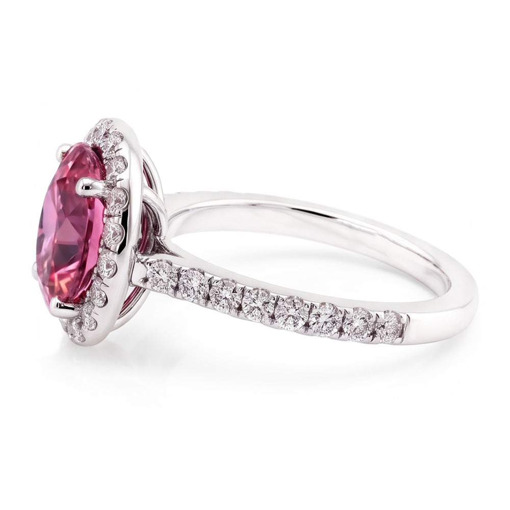Anello Zaffiro Rosa E Diamanti 3.90 Carati Oro Bianco 14K