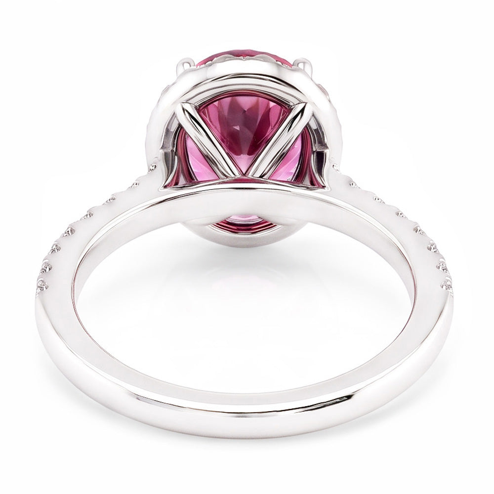 Anello Zaffiro Rosa E Diamanti 3.90 Carati Oro Bianco 14K