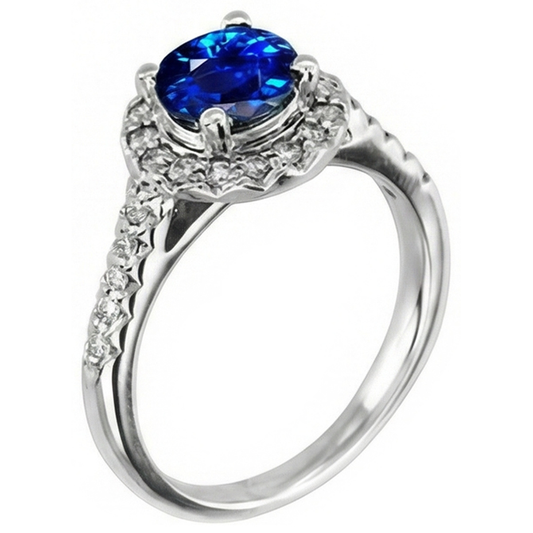 Anello Zaffiro blu Sri Lanka con diamante da 2,90 ct Oro bianco 14K