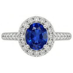 Anello Zaffiro blu Sri Lanka con diamante da 2,90 ct Oro bianco 14K