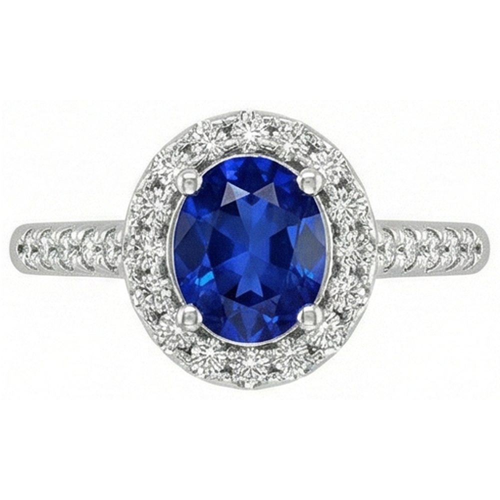 Anello Zaffiro blu Sri Lanka con diamante da 2,90 ct Oro bianco 14K