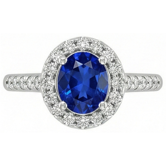 Anello Zaffiro blu Sri Lanka con diamante da 2,90 ct Oro bianco 14K