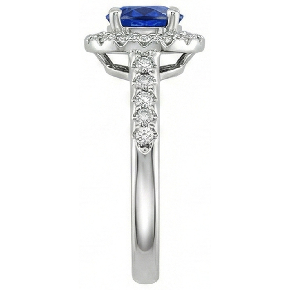 Anello Zaffiro blu Sri Lanka con diamante da 2,90 ct Oro bianco 14K