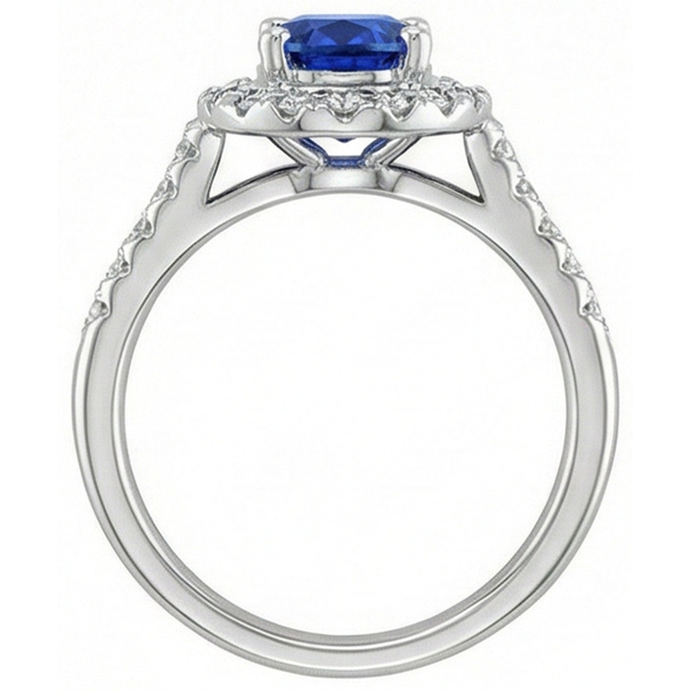 Anello Zaffiro blu Sri Lanka con diamante da 2,90 ct Oro bianco 14K