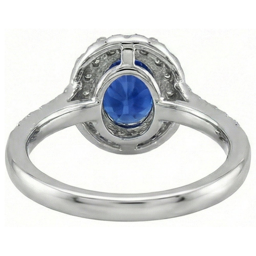 Anello Zaffiro blu Sri Lanka con diamante da 2,90 ct Oro bianco 14K