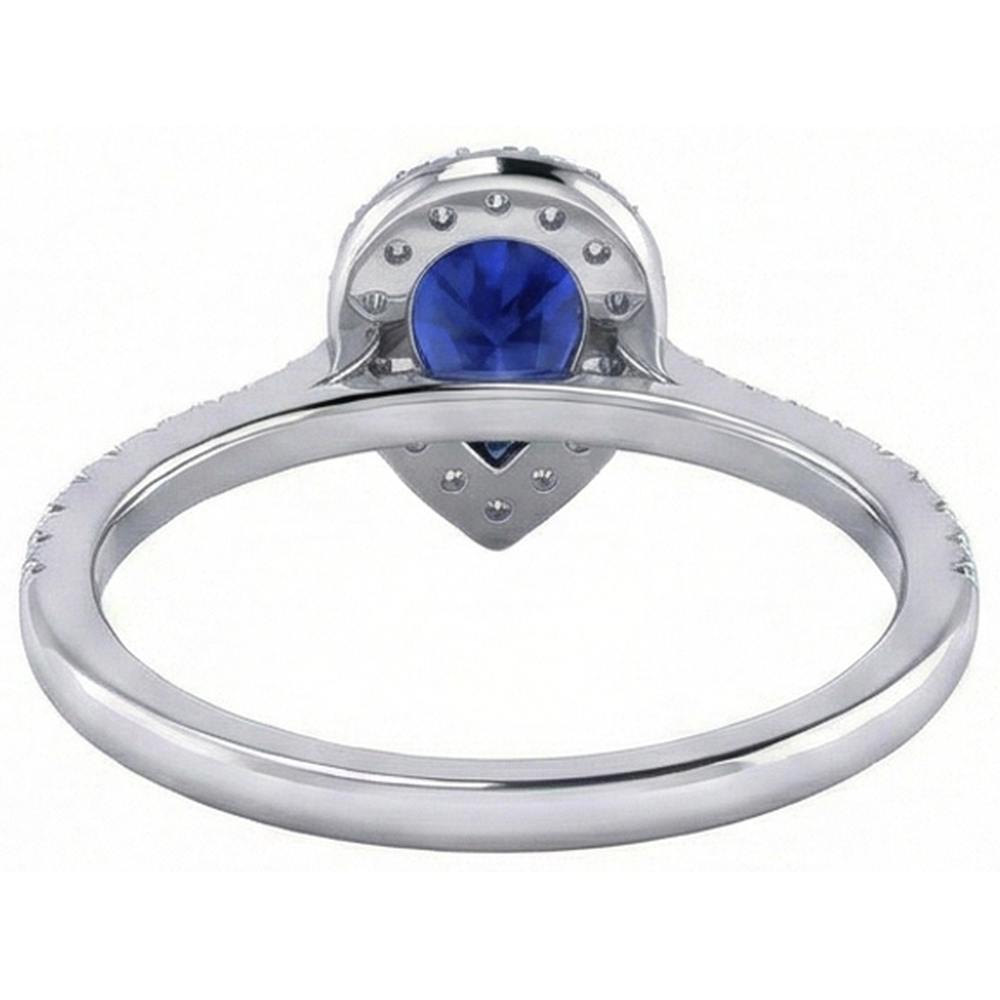 Anello Zaffiro blu dello Sri Lanka con diamante taglio a pera da 1,60 ct