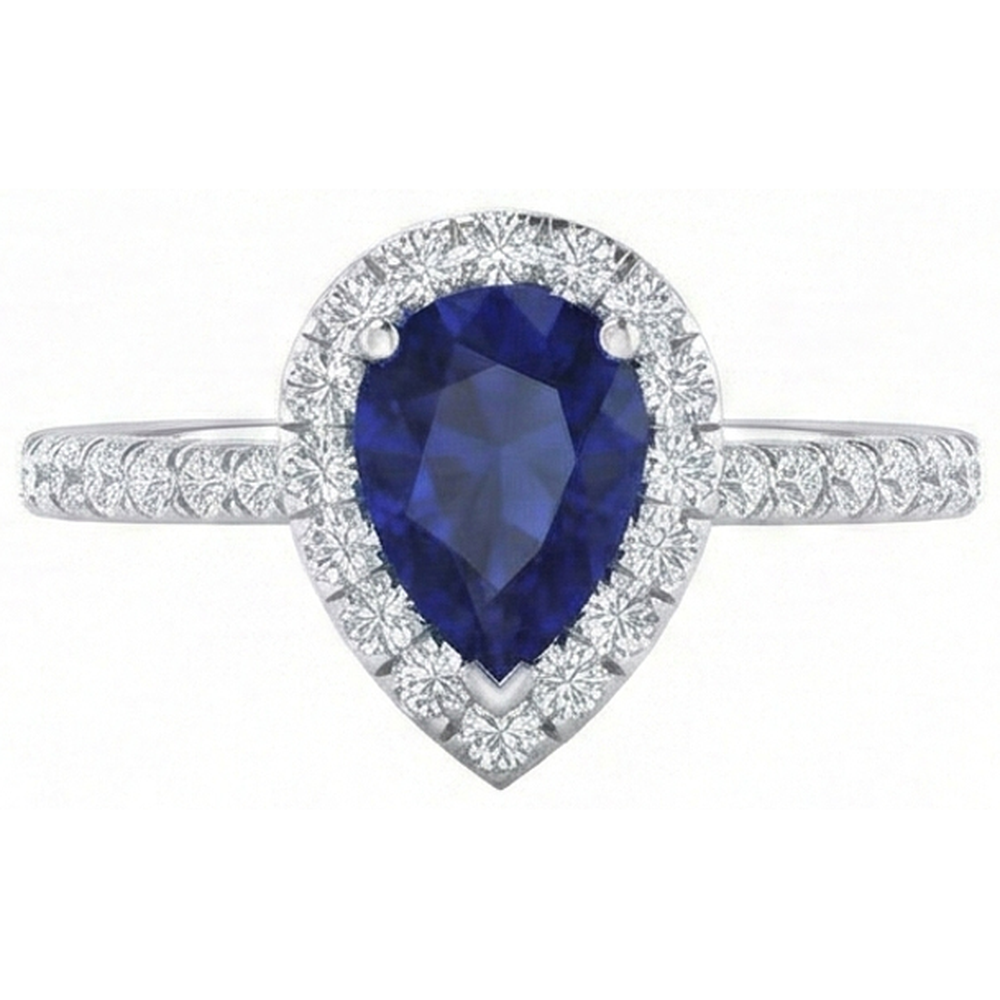 Anello Zaffiro blu dello Sri Lanka con diamante taglio a pera da 1,60 ct
