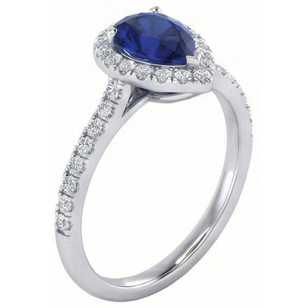 Anello Zaffiro blu dello Sri Lanka con diamante taglio a pera da 1,60 ct