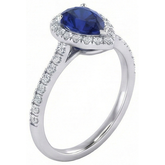Anello Zaffiro blu dello Sri Lanka con diamante taglio a pera da 1,60 ct