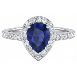 Anello Zaffiro blu dello Sri Lanka con diamante taglio a pera da 1,60 ct