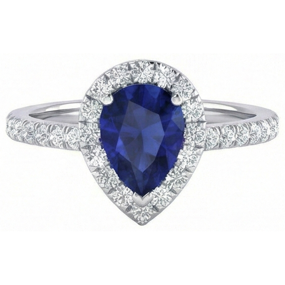 Anello Zaffiro blu dello Sri Lanka con diamante taglio a pera da 1,60 ct