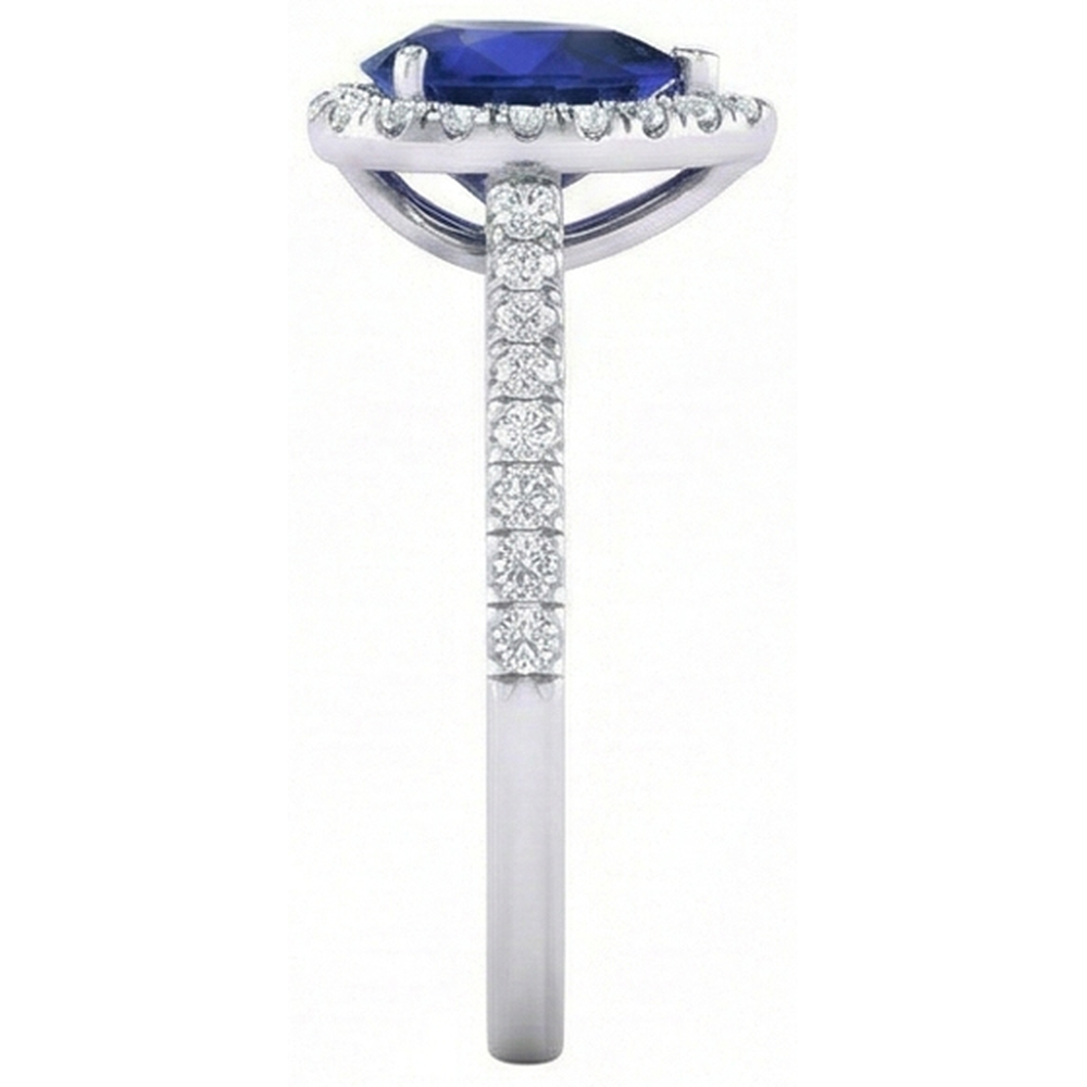 Anello Zaffiro blu dello Sri Lanka con diamante taglio a pera da 1,60 ct