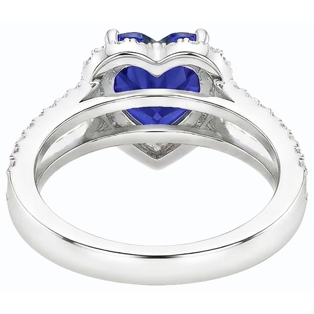 Anello Zaffiro taglio cuore con diamante Halo Doppio gambo 3.50 carati
