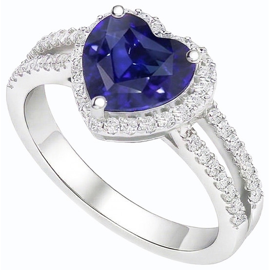 Anello Zaffiro taglio cuore con diamante Halo Doppio gambo 3.50 carati