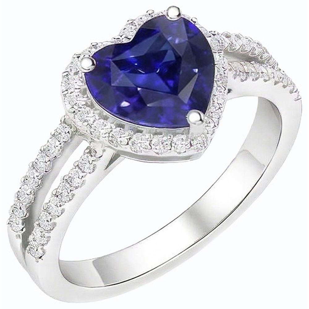 Anello Zaffiro taglio cuore con diamante Halo Doppio gambo 3.50 carati