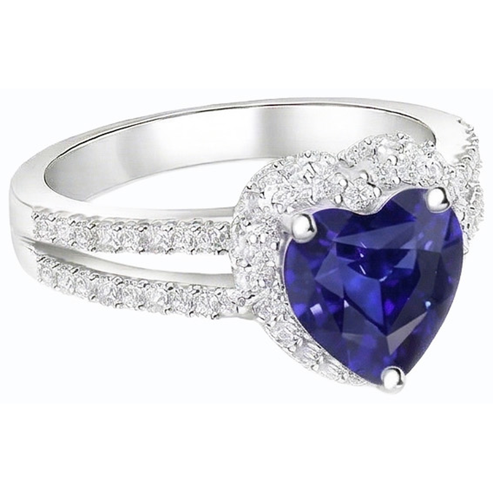 Anello Zaffiro taglio cuore con diamante Halo Doppio gambo 3.50 carati