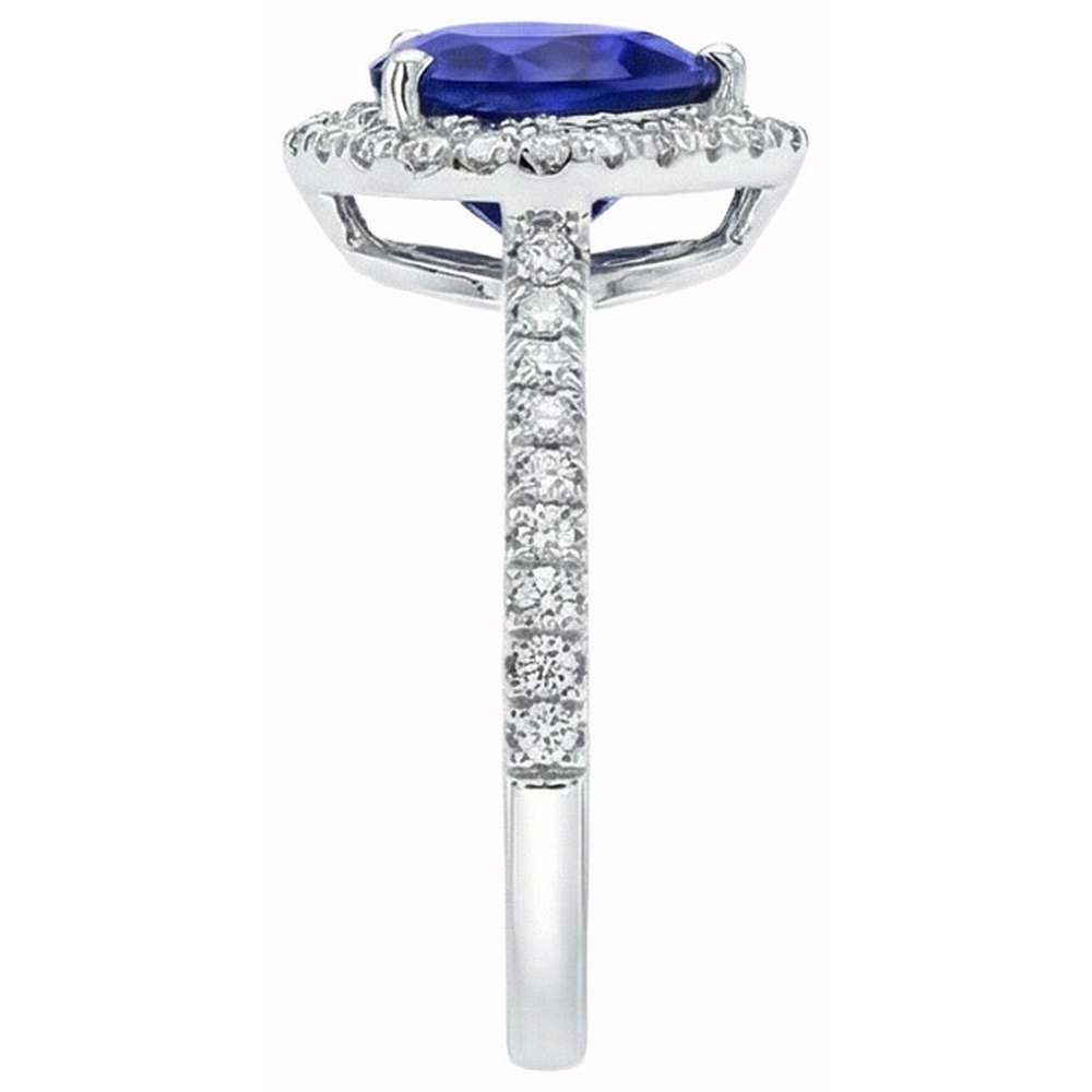 Anello a cuore con zaffiro di Ceylon 4 carati e diamanti tondi in oro bianco 14K