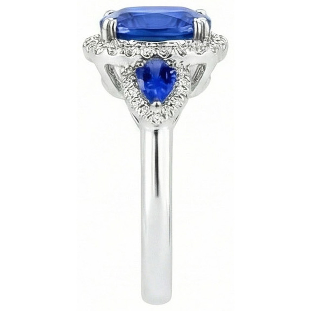 Anello a cuscino con zaffiro di Ceylon e diamanti da 7,25 ct in oro bianco 14K