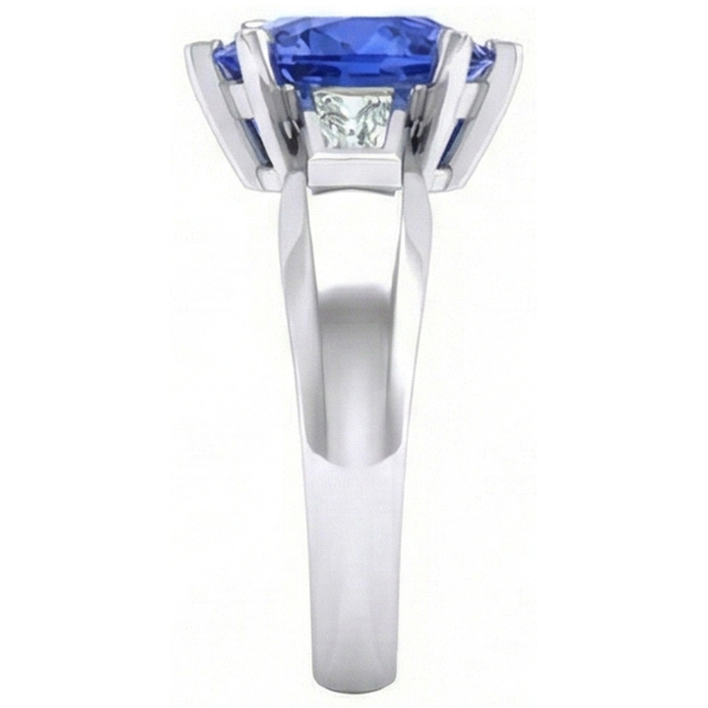 Anello a forma di cuore con 3 diamanti baguette e zaffiro blu 2.75 carati