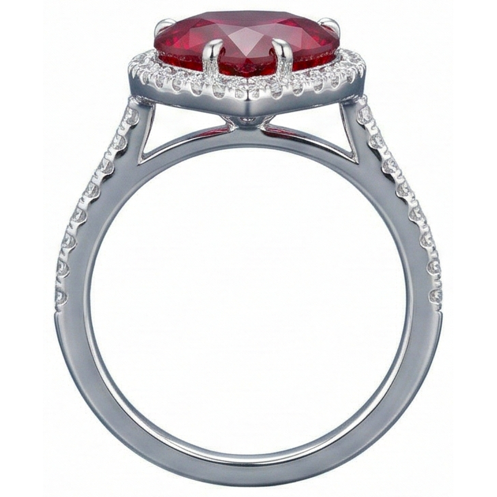 Anello a forma di cuore con rubini e diamanti in oro bianco 14k 5,35 ct