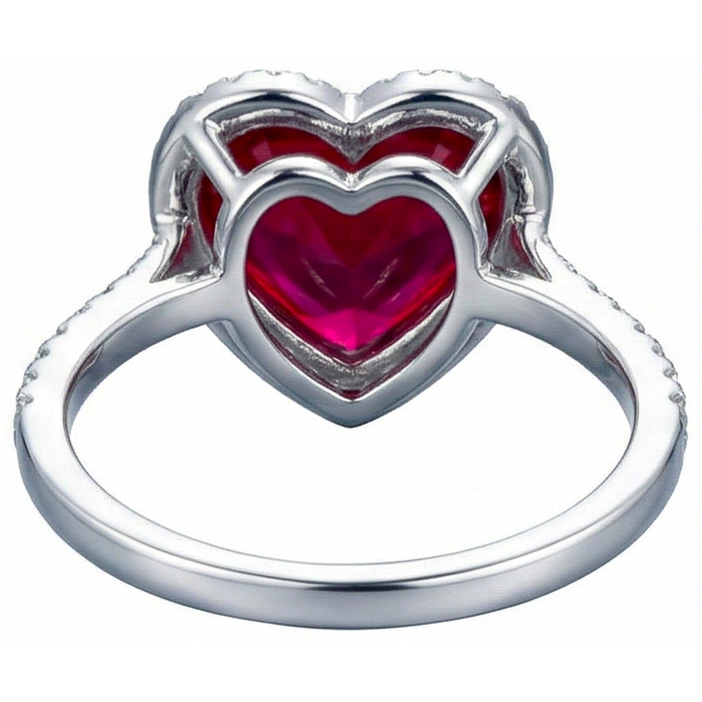 Anello a forma di cuore con rubini e diamanti in oro bianco 14k 5,35 ct
