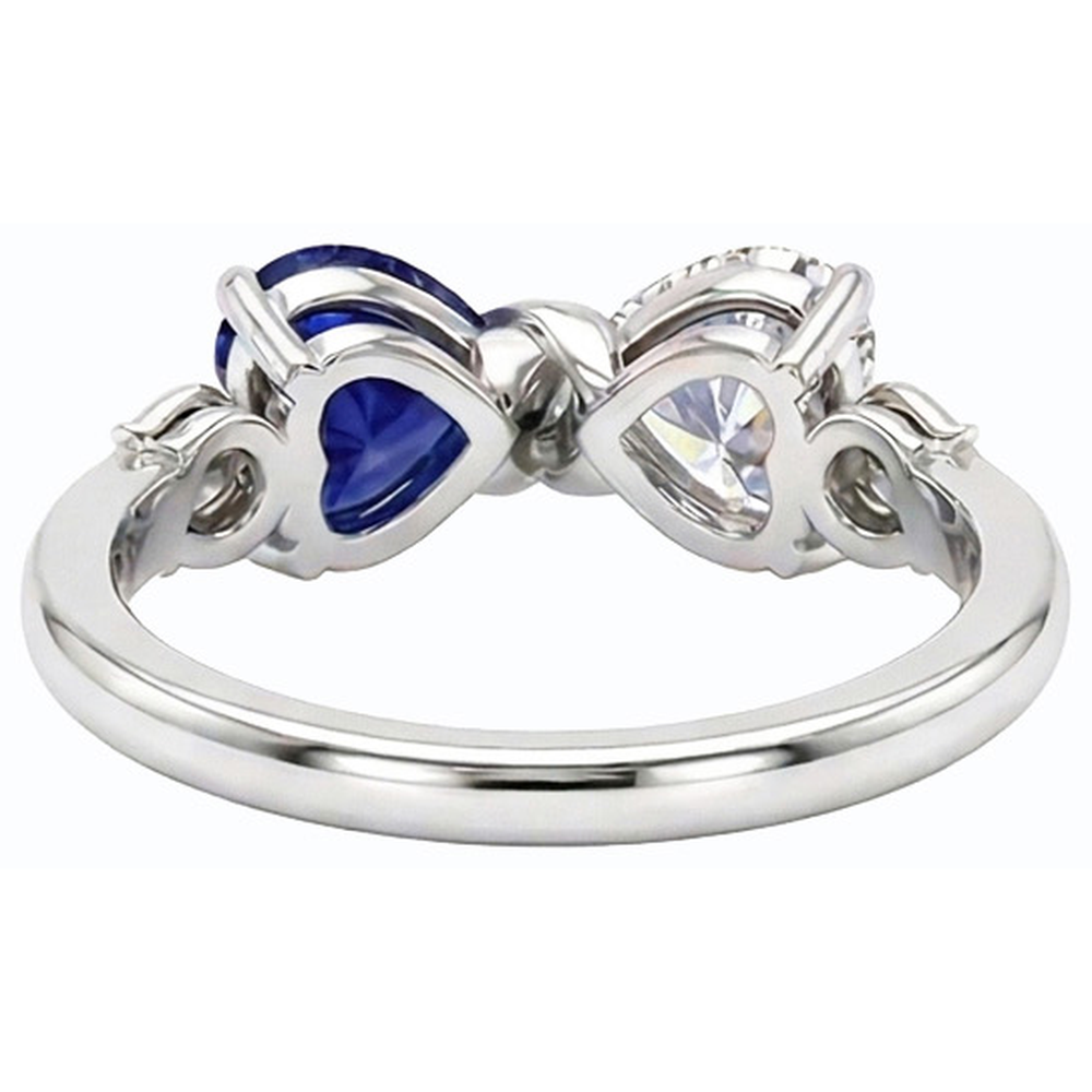 Anello a forma di cuore con zaffiro blu 3 carati, diamante e gambo intrecciato in oro 14K