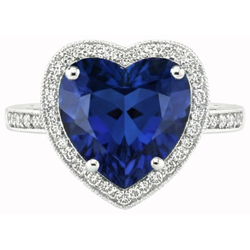 Anello a forma di cuore con zaffiro blu dello Sri Lanka e diamante 7,75 carati WG 14K