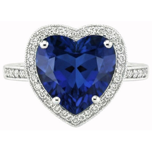 Anello a forma di cuore con zaffiro blu dello Sri Lanka e diamante 7,75 carati WG 14K