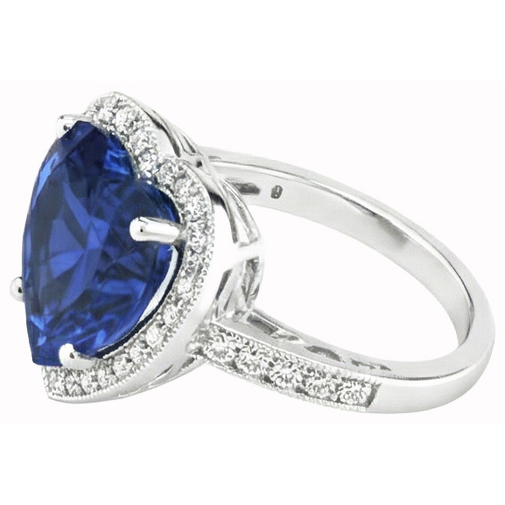 Anello a forma di cuore con zaffiro blu dello Sri Lanka e diamante 7,75 carati WG 14K