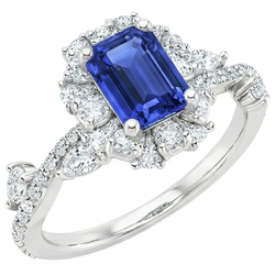 Anello a forma di fiore con smeraldo zaffiro dello Sri Lanka 5 carati e diamante