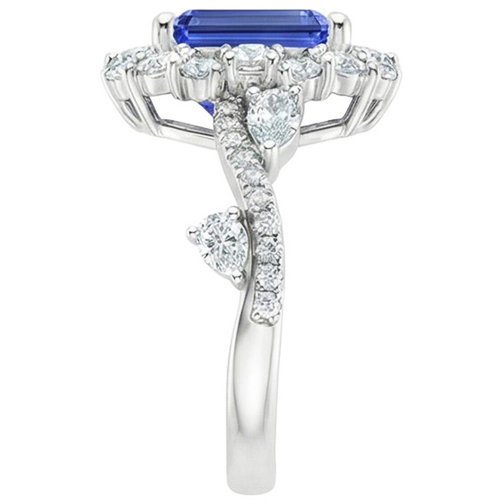 Anello a forma di fiore con smeraldo zaffiro dello Sri Lanka 5 carati e diamante