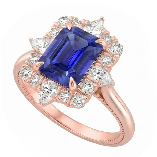 Anello a forma di fiore con zaffiro dello Sri Lanka da 4,25 carati e diamante